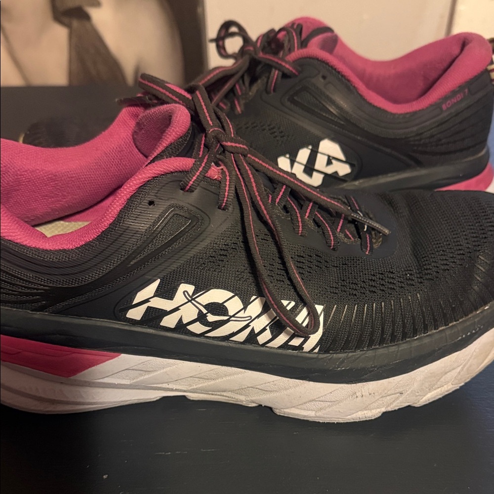 Hoka Women's Black and Magenta Athletic Shoes